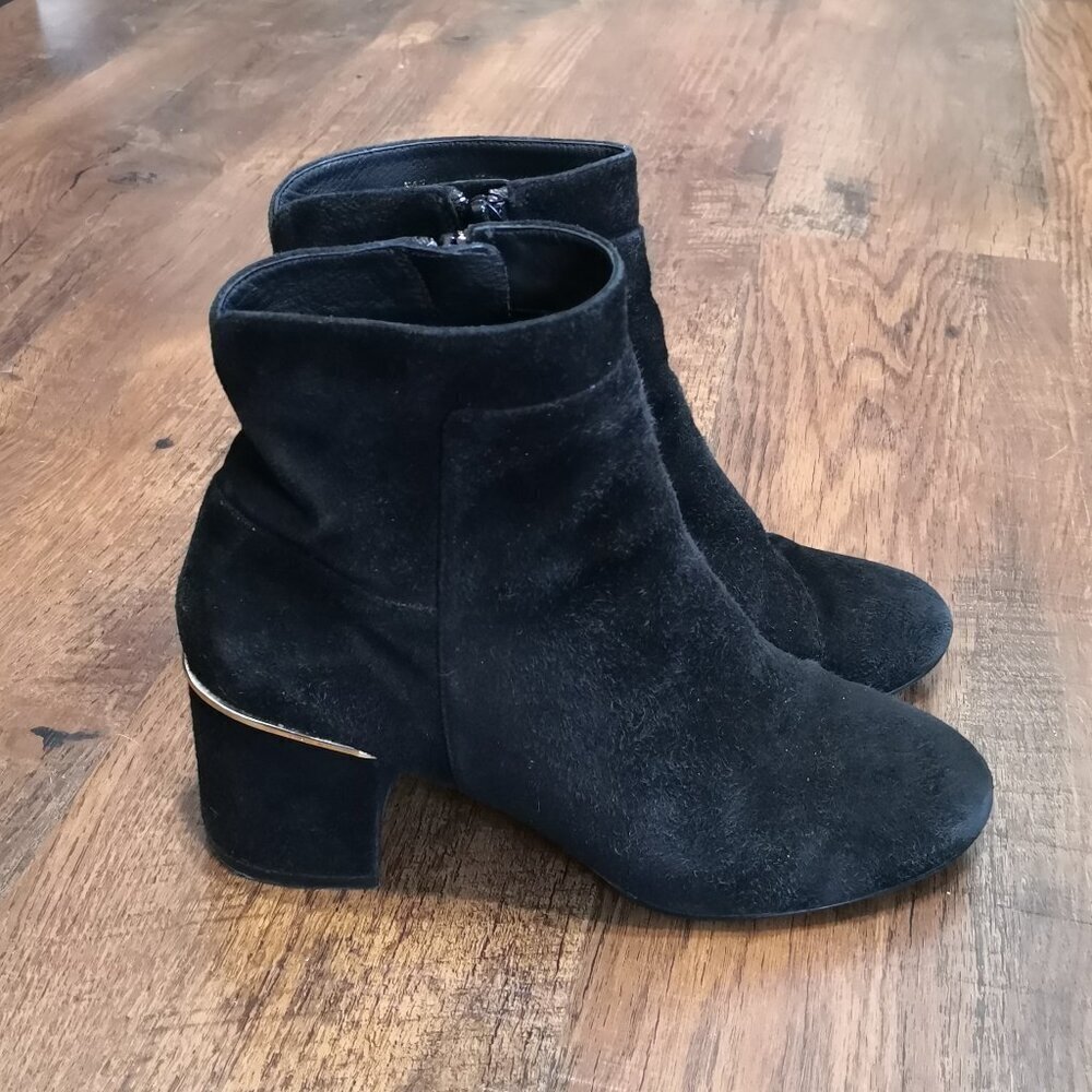 Cole Haan Women's Arden Grand Suede Block Heel Booties Black Size 5.5